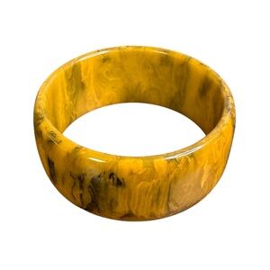 Bakelite Bangle Chunky Bracelet Butterscotch Mississippi Mud Yellow Marble Swirl